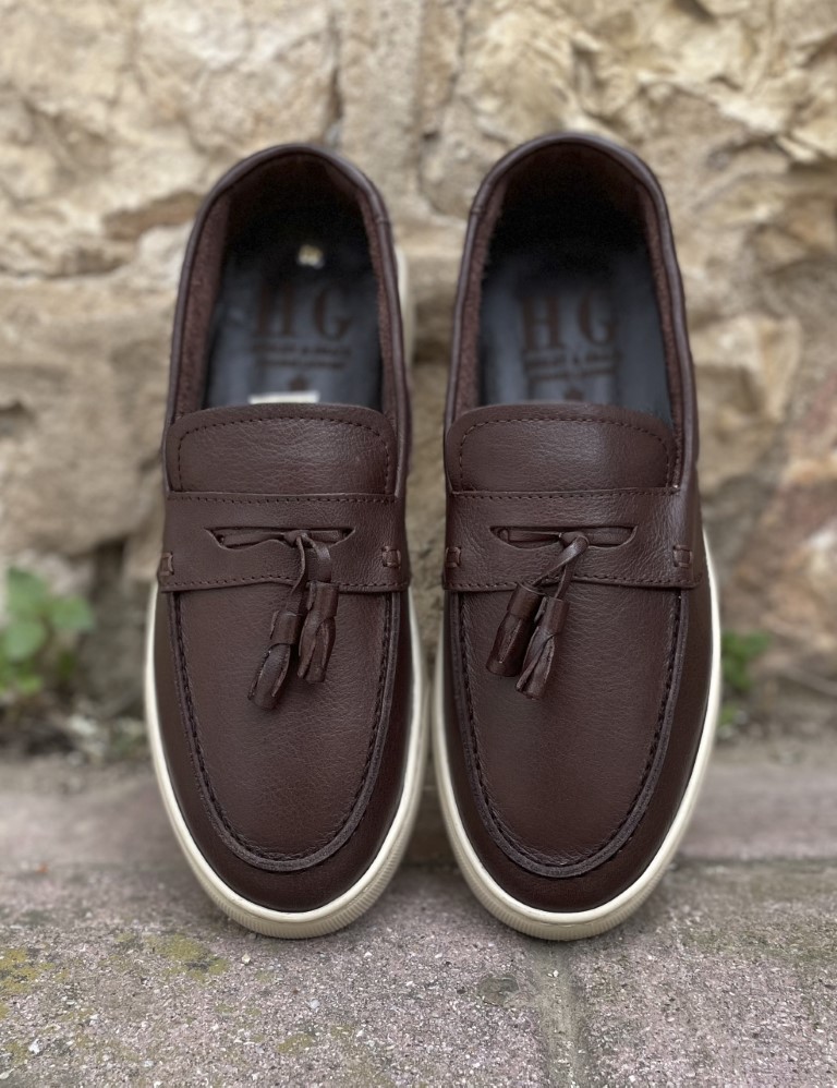 Huxley and Grace ανδρικά καφέ δερμάτινα loafers με tassels HG174194K φωτογραφία